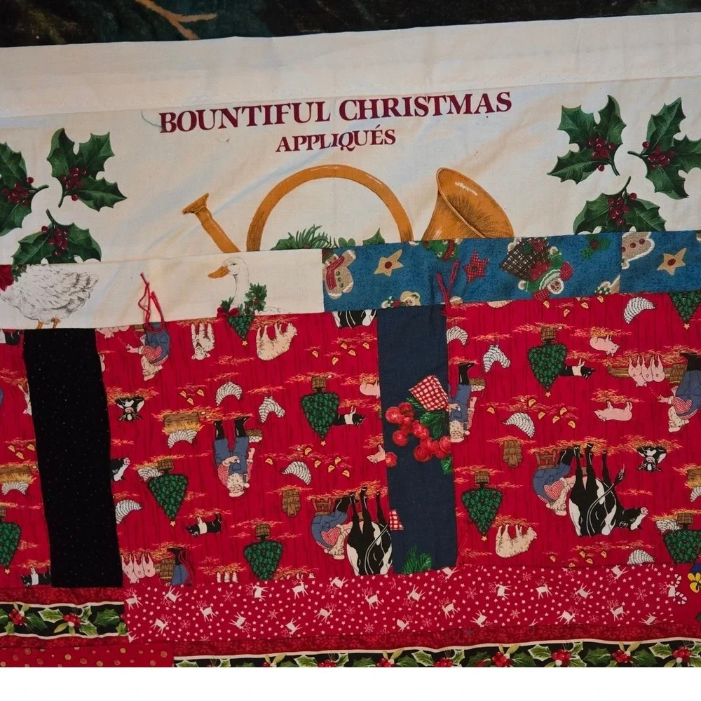 Handmade Christmas Patchwork Quilt Farmer Santa John Deere Plaid Rustic Red